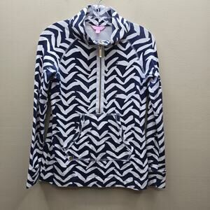 Lilly Pulitzer Skipper Popover 1/4 Zip Sweatshirt Athleisure Blue White Size XS